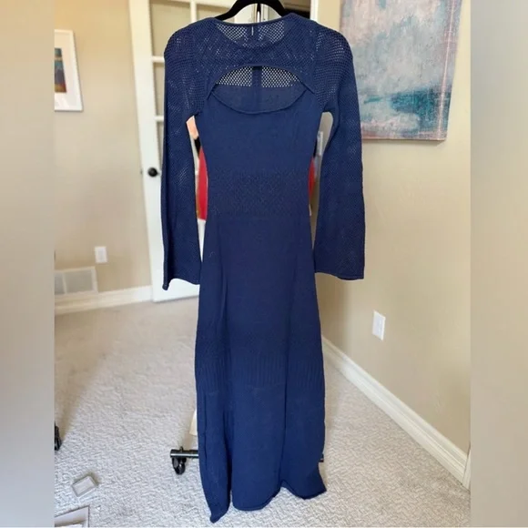 NWT $385 Misa Los Angeles NAVY Long Sleeve Dress with mesh size Small